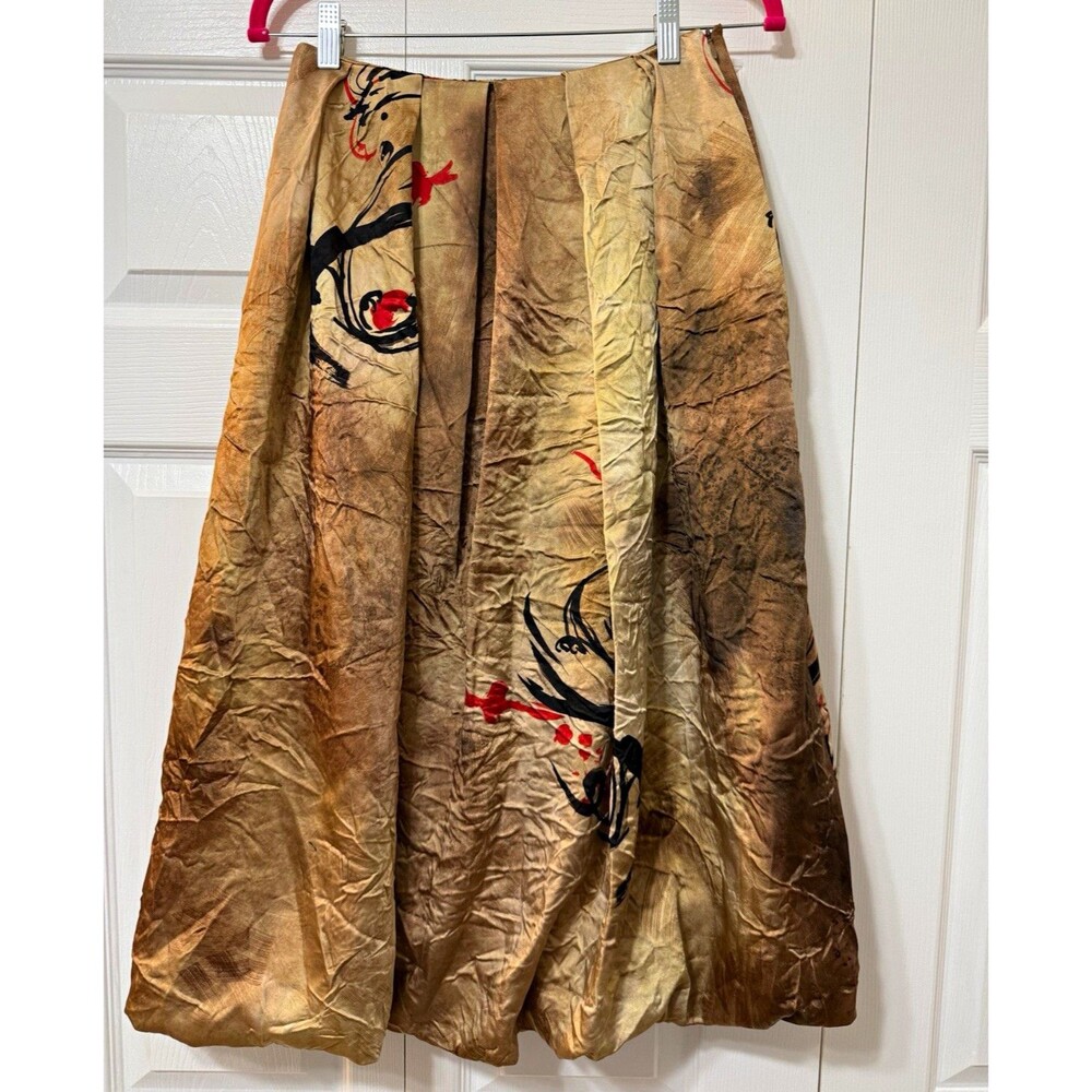 ZARA Abstract Print Satin Pleated A-Line Midi Skirt – Women’s XS – Lined